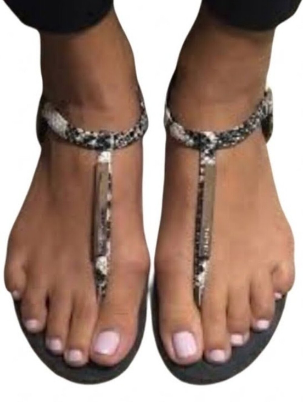CALVIN KLEIN Samira Women Thongs Slingbacks Flat Sandals Gray Snakeskin Size 8.5